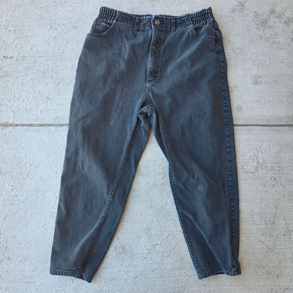 Lee Vintage High Waisted Tapered Leg Mom Jeans Faded Black Elastic Waist 29